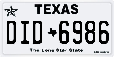 TX license plate DID6986