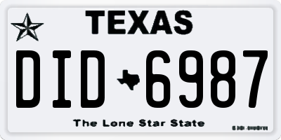 TX license plate DID6987