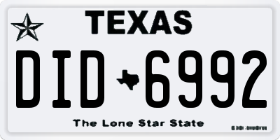 TX license plate DID6992