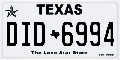 TX license plate DID6994