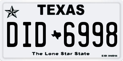 TX license plate DID6998
