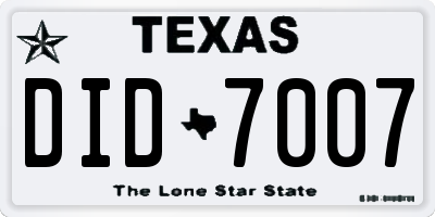 TX license plate DID7007