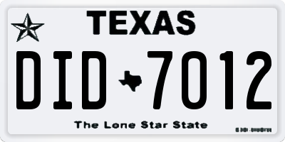 TX license plate DID7012