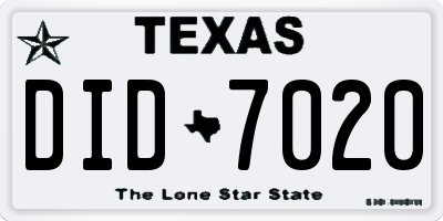 TX license plate DID7020