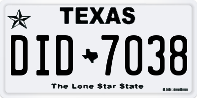 TX license plate DID7038