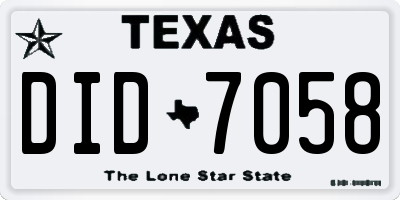 TX license plate DID7058