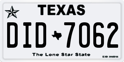 TX license plate DID7062