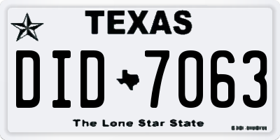 TX license plate DID7063