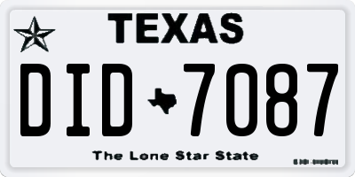 TX license plate DID7087