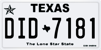 TX license plate DID7181