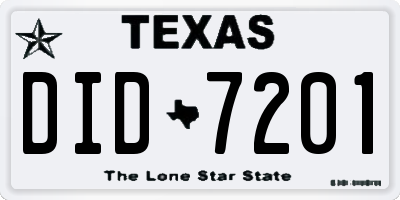 TX license plate DID7201