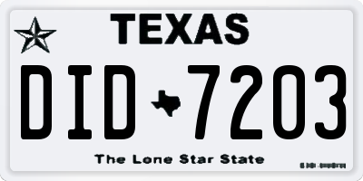 TX license plate DID7203