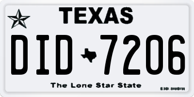 TX license plate DID7206