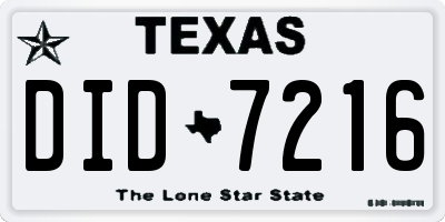 TX license plate DID7216