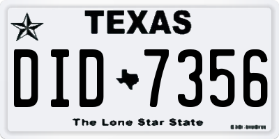 TX license plate DID7356