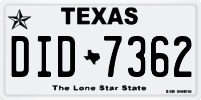 TX license plate DID7362