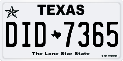 TX license plate DID7365