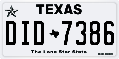 TX license plate DID7386