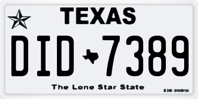TX license plate DID7389