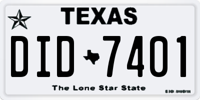 TX license plate DID7401
