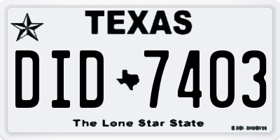 TX license plate DID7403