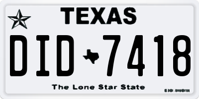 TX license plate DID7418