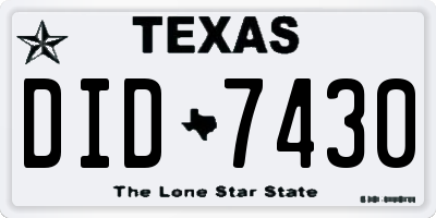 TX license plate DID7430