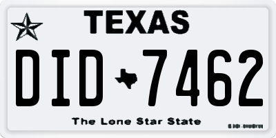 TX license plate DID7462