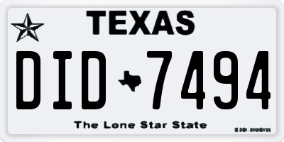 TX license plate DID7494