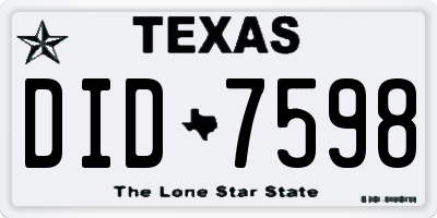 TX license plate DID7598