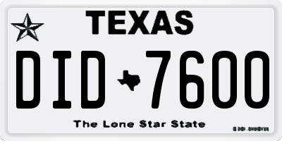 TX license plate DID7600