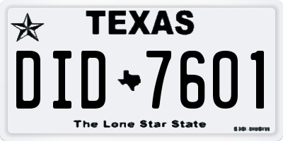 TX license plate DID7601