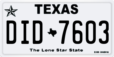TX license plate DID7603