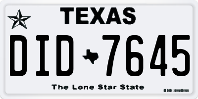 TX license plate DID7645