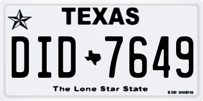 TX license plate DID7649