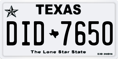 TX license plate DID7650