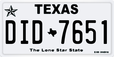 TX license plate DID7651