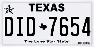 TX license plate DID7654