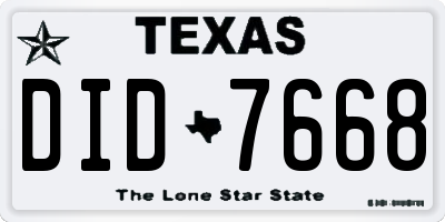 TX license plate DID7668