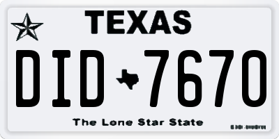 TX license plate DID7670