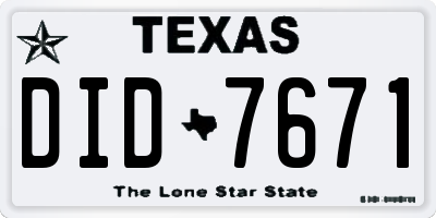 TX license plate DID7671