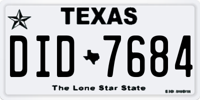 TX license plate DID7684