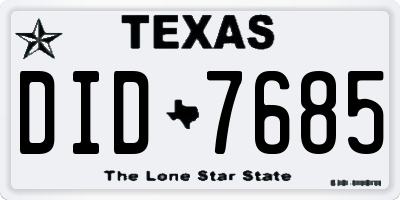 TX license plate DID7685