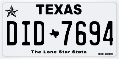 TX license plate DID7694