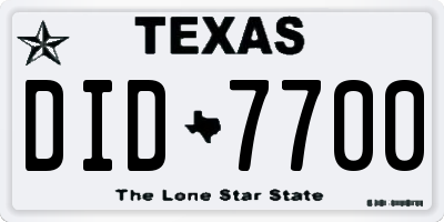 TX license plate DID7700