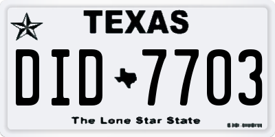 TX license plate DID7703
