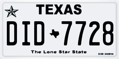 TX license plate DID7728