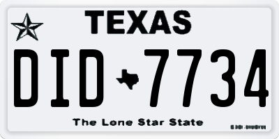 TX license plate DID7734