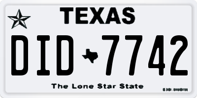 TX license plate DID7742