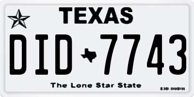 TX license plate DID7743